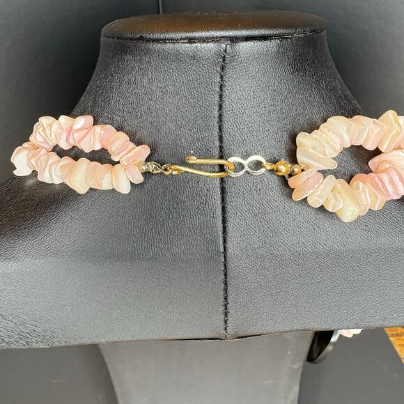 Vintage Lee Sands Floral Shell Inlay Necklace Pink and Black Floral Necklace 28" - Picture 5 of 5